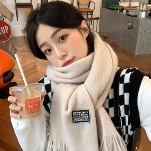 Women's Knitted Long Scarf With Tassel Warm Winter Solid Color Scarf Korean Style Daily Casual Neck Warmer Wrap For Women