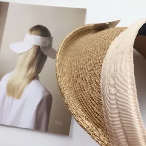 Sombrero visera de sol de paja mujer parte superior vacía elegante transpirable verano playa UV