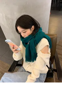 Womens winter knitted scarf warm fringe casual solid color stylish cozy neckwear for cold days
