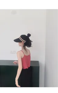 Summer straw sun visor empty top hat for women breathable beach hat outdoor sun protection
