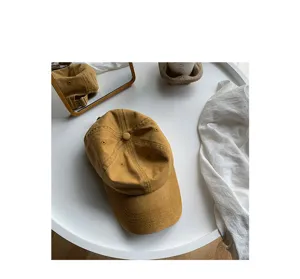 Classic vintage washed cotton baseball cap with curved brim, soft top casual daily hat.