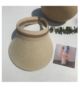 Straw sun visor hat for women summer empty top beach cap braided UV protection casual style
