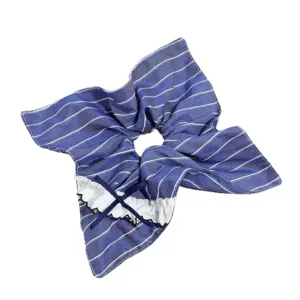 French blue striped lace hair scrunchie sweet ruffle hair accessories for women styling