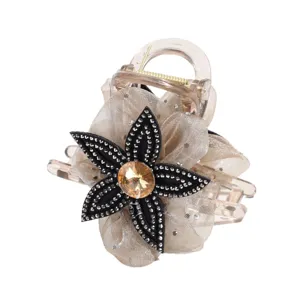 Elegant mesh flower hair claw clip with sparkling rhinestones for women daily hair styling.