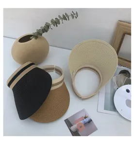Summer straw sun visor hat empty top braided beach hat stylish uv protection women hat