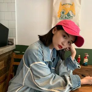 Women's pink baseball cap solid color washed denim curved brim casual vintage retro hat stylish