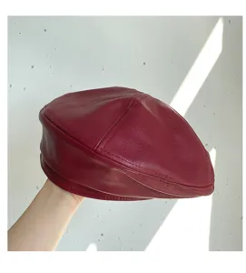 Women PU Leather Beret Hat Retro British Style Painter Cap Vintage Chic Fashion Accessory
