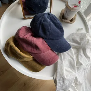 Washed vintage solid color baseball cap, soft top curved brim casual hat for women.