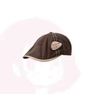Retro brown newsboy cap for men and women, vintage y2k style embroidered contrast color flat cap.