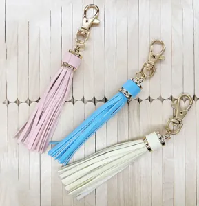 PU leather tassel keychain cute bag charm gold lobster clasp set colorful accessory