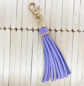 Purple PU leather tassel keychain with gold lobster clasp for bag accessory or DIY crafts