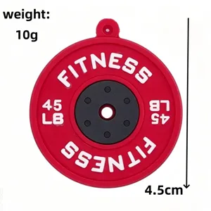 Mini barbell weight plate pendant gym fitness backpack keychain hanging ornament detail view