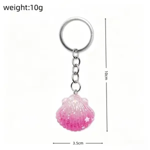 Pink glitter shell keychain cute ocean beach style bag pendant metal keyring 10cm