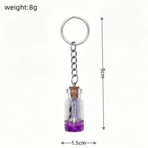 Ocean theme glass drift bottle keychain with purple crystal and mermaid pendant decor 9cm
