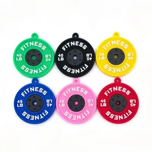 Creative Mini Barbell Weight Plate Pendant PVC Sports Fitness Style Bag Charm Keychain Accessories Gift For Gym Backpack Decoration