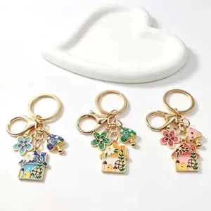 Kreative Legierung Pilzhaus Blume Schlüsselanhänger Süßer Auto Taschenanhänger Schmuck Zubehör Geschenk