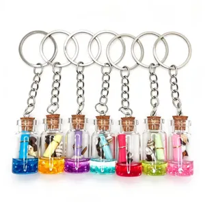 Ocean Theme Conch Mermaid Wishing Bottle Keychain Handmade Glass Drifting Bottle Bag Pendant Beach Accessories For Women