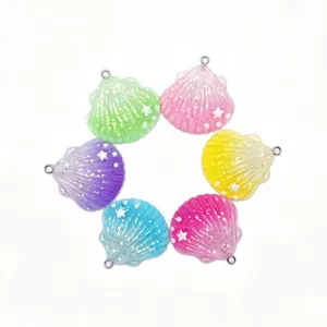 Cute Gradient Resin Shell Charms Artificial Pearl Glitter Starfish Pendant Accessories For DIY Keychain Hair Clips Crafting Supplies