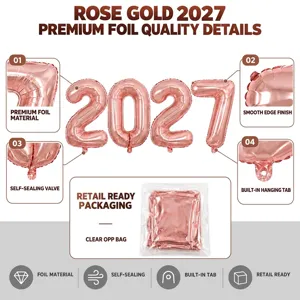 Premium rose gold 2027 number foil balloons for New Year and anniversary party decor