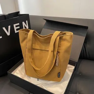Bolso Tote de Lona de Gran Capacidad para Mujer Bolso de Hombro Casual Estilo Callejero Minimalista Color Sólido Bolso de Mano