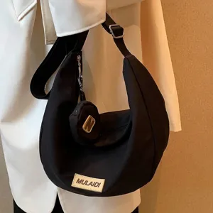 Nylon Crescent Shoulder Bag Crossbody With Detachable Mini Coin Purse Adjustable Strap Casual Fashion Women