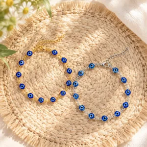 Bracciale Malocchio in Lega Vintage Nazar Amuleto Portafortuna Turco Regolabile Placcato Oro Argento Bracciale per Donna Gioielli
