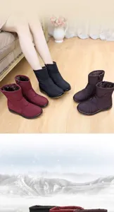 Close-up of warm fleece-lined interior and waterproof exterior of women's winter snow boots