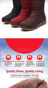 Macro detail of warm winter snow boots showing thick faux fur insulation and soft lining.