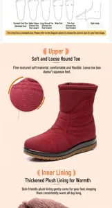 Detail showing the soft burgundy upper and warm fleece lining of women's snow boots.