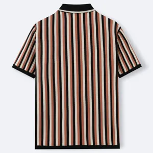 Detailed view showing the back profile and texture of the men's striped knit Polo shirt