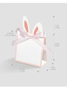 Detaillierte Maßansicht der rosa Hasenohr-Geschenktüte für Osterverpackungen