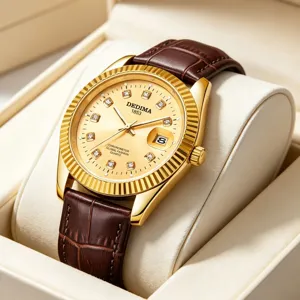 Quarzuhr Lederarmband Wasserdicht Datumsanzeige Strass-Zifferblatt Business Casual Paar Zeitmesser Für Männer Frauen