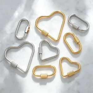 Stainless Steel Carabiner Screw Lock Connector Heart Oval Shape Keychain Accessory DIY Jewelry Findings For Bracelet Making