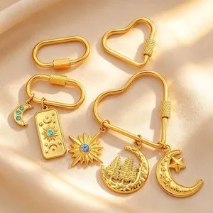 Gold stainless steel carabiner lock set with celestial charms