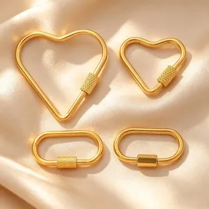 Golden titanium steel heart and oval carabiner clasps for DIY jewelry making accessories