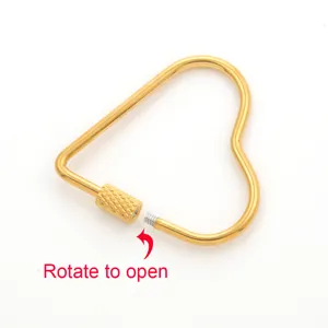 Golden heart-shaped stainless steel carabiner connector with screw lock mechanism