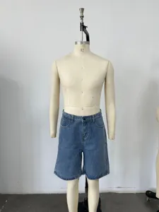 Front view of men's casual loose straight fit denim shorts displayed on a mannequin