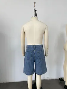 Back view of classic men's loose straight denim shorts featuring two functional pockets