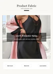 Vue détaillée du tissu satiné en polyester lisse et du col en dentelle délicate.