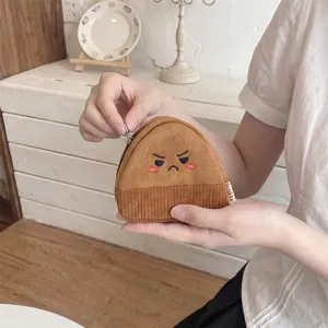 Cute corduroy coin purse with angry rice ball emoji