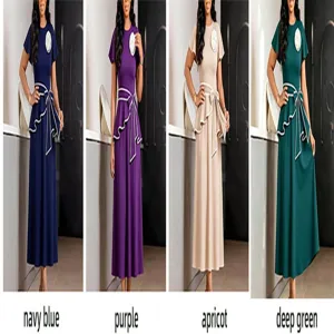 Available colors for the African style ruffle waist strap short sleeve slim fit dress