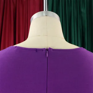 Close-up detailed view of the purple dress back zipper and high-quality fabric texture