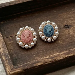 Broche Camée Vintage Style Victorien Tête De Beauté Alliage Künstliche Perle Fantaisie Strass Corsage Royal Pour Femme