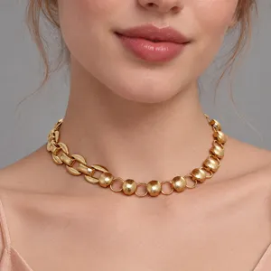 Collana a Maglie Grosse in Acciaio Inossidabile Placcato Oro 18K Giunzione Perla Tonda Opaca Catena a O Regolabile Donna