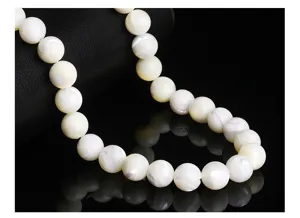 Macro view showing the natural luster of white mother of pearl round shell beads