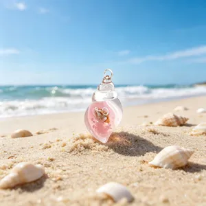 Vue détaillée du pendentif conque lumineux design coquillage dans coquillage plage DIY
