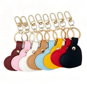 Colorful heart leather keychain bag charm cute DIY heart key ring pendant detail view