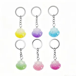 Cute Simulation Shell Conch Keychain Resin Glitter Sea Star Key Ring Fashion Ocean Beach Bag Pendant Car Key Chain For Women Girls