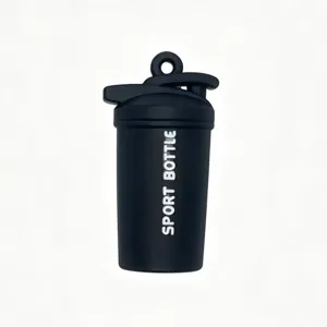Mini sports shaker bottle shape keychain pendant, black fitness shaker charm decoration.