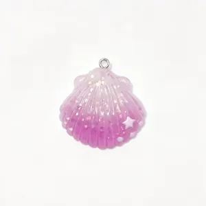 Purple gradient resin shell charm with sparkling glitter and cute star for DIY jewelry crafting.